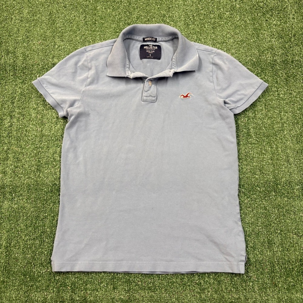 Y2K Hollister T-shirt Polo Muscle Fit Epic Flex Light Blue Small